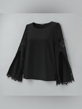 Adrianna Papell  Lace Bell-Sleeve Women’s Small Top Dark Coquette Romantic Boho